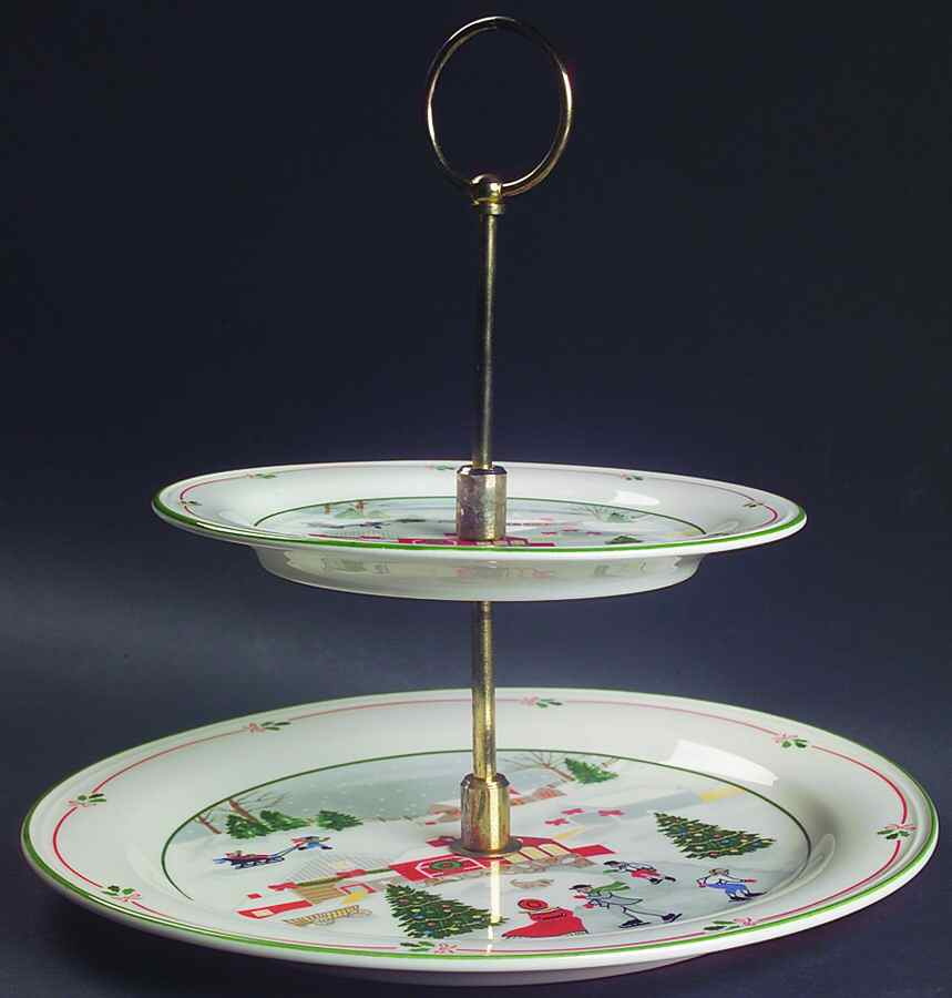 Silent Night 2 Tiered Serving Tray (Dinner & Salad Plate) by Sango-1