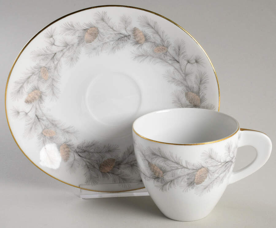 Sierra Pines (Gold Trim) Flat Cup & Saucer Set by Sango-1
