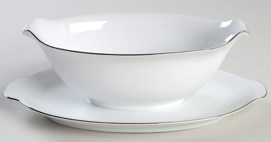 Silver Snow Gravy Boat with Attached Underplate by Sango-1