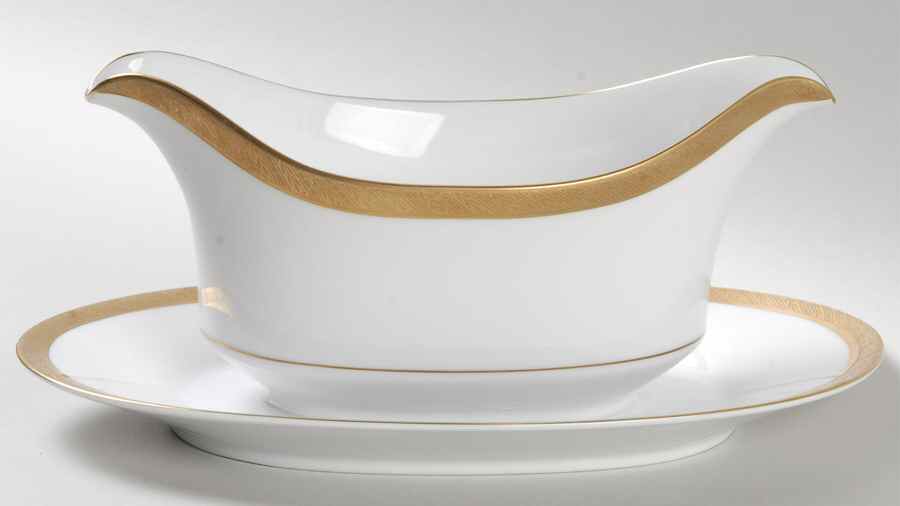 Spun Gold Gravy Boat with Attached Underplate by Sango-1