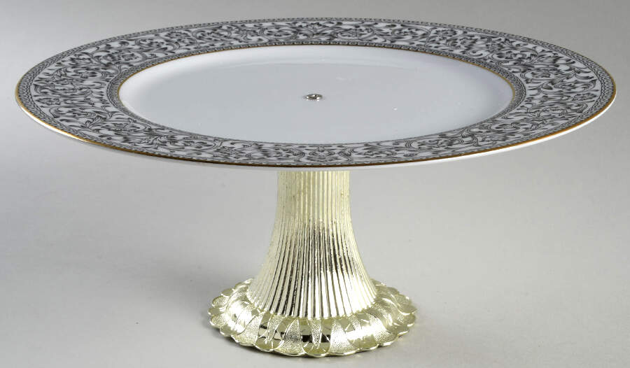 Spanish Lace Cake Stand with 4"-5" Metal Pedestal  Hc by Sango-1