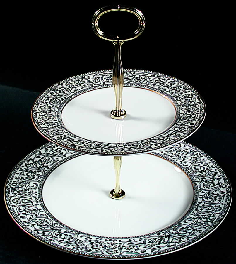 Spanish Lace 6 5/8"-10"  2 Tiered Serving Tray (Dp, Sp) HC by Sango-1