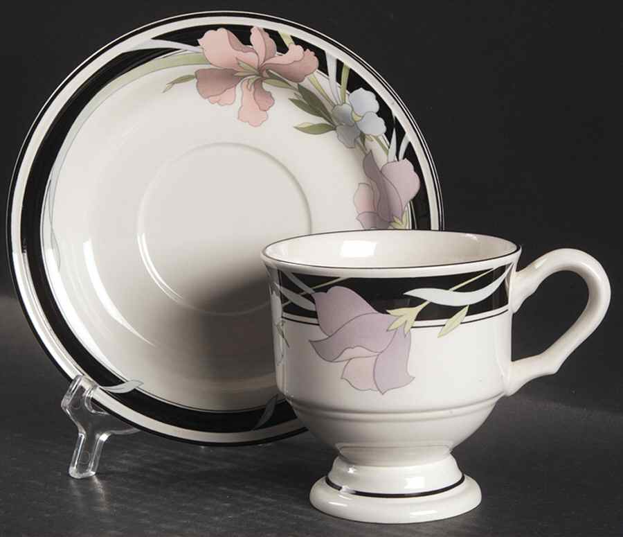 Symphony (Black Trim) Footed Cup & Saucer Set by Sango-1