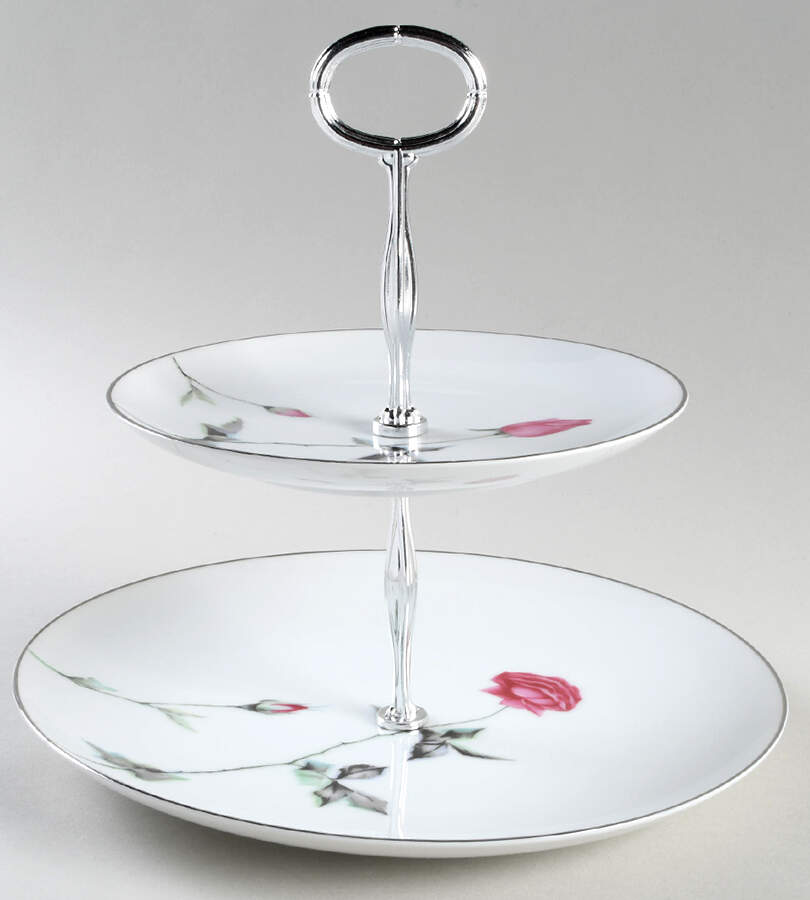 Tea Rose 6 5/8"-10"  2 Tiered Serving Tray (Dp, Sp) HC by Sango-1
