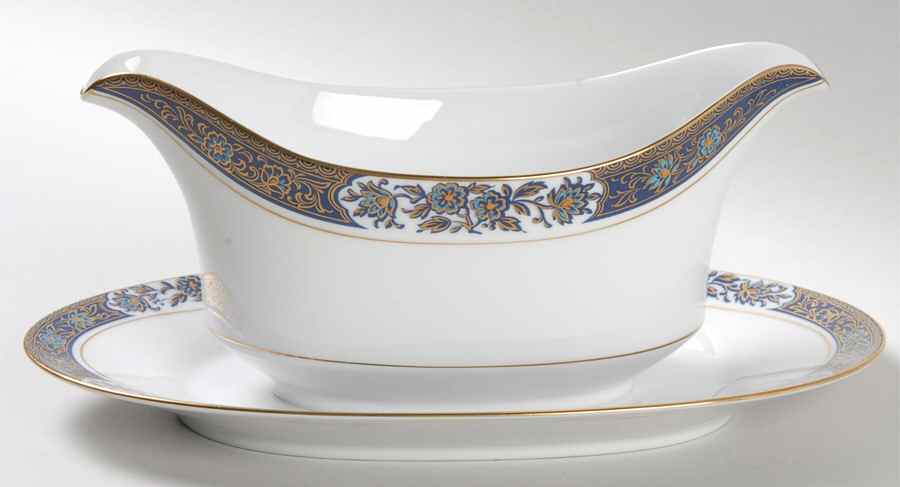 Tiara (Gold Trim) Gravy Boat with Attached Underplate by Sango-1