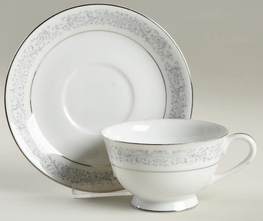 Tiara (Platinum Trim) Footed Cup & Saucer Set by Sango-1