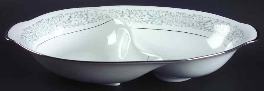 Tiara (Platinum Trim) 11" Oval Divided Vegetable Bowl by Sango-1