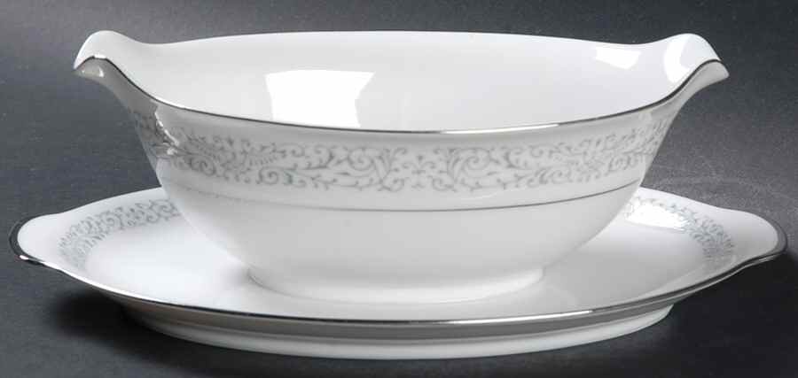Tiara (Platinum Trim) Gravy Boat with Attached Underplate by Sango-1
