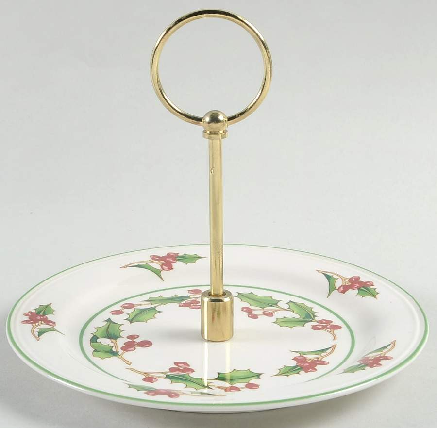 White Christmas Round Serving Plate with Handle (SP) by Sango-1