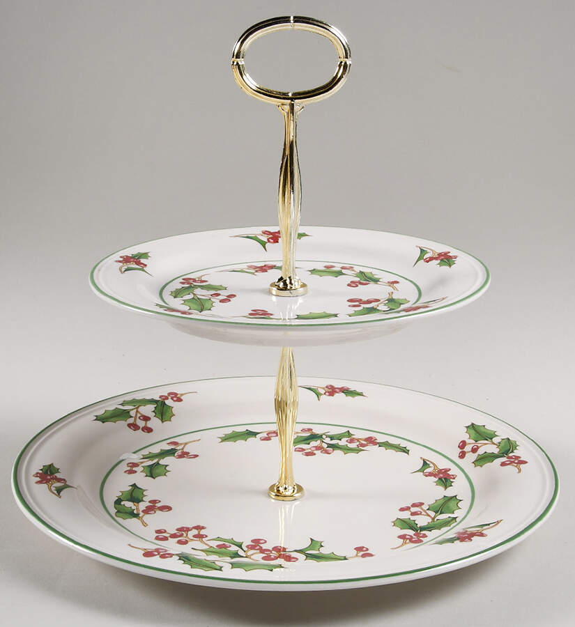 White Christmas 6 5/8"-10"  2 Tiered Serving Tray (Dp, Sp) HC by Sango-1