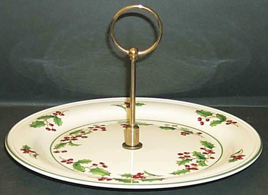 White Christmas Round Serving Plate with Handle (DP) by Sango-1