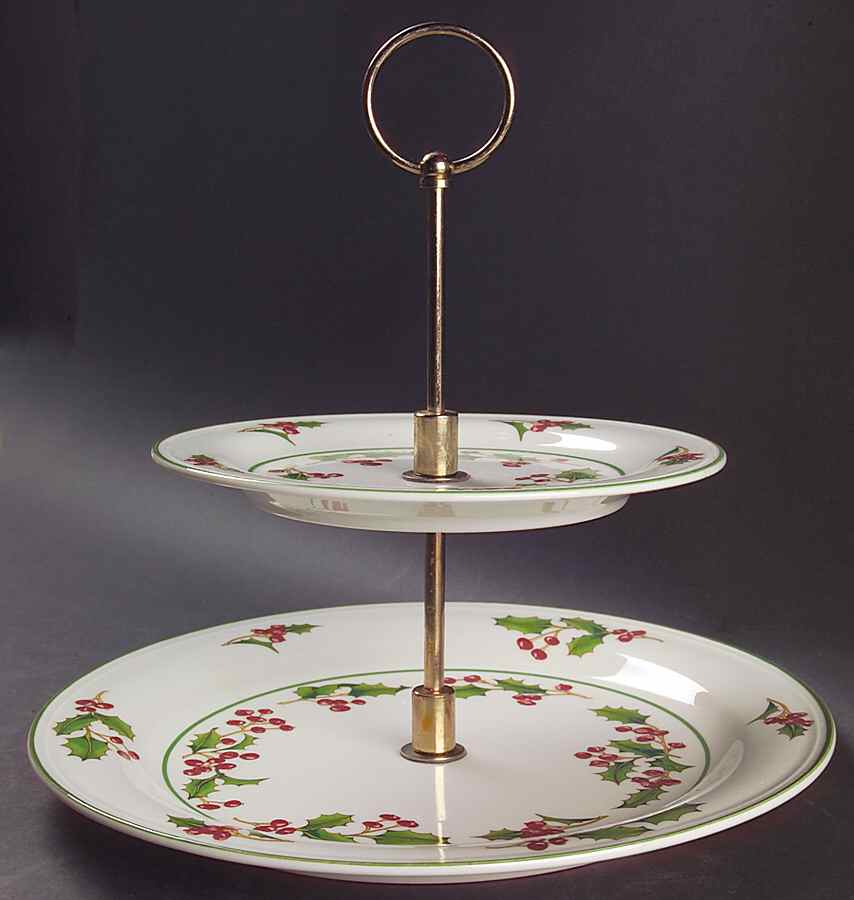 White Christmas 2 Tiered Serving Tray (Dinner & Salad Plate) by Sango-1