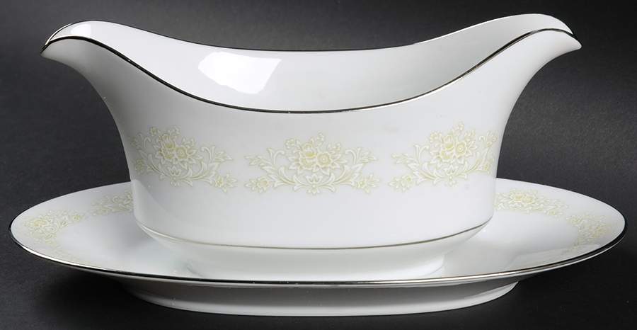 White Gold Gravy Boat with Attached Underplate by Sango-1