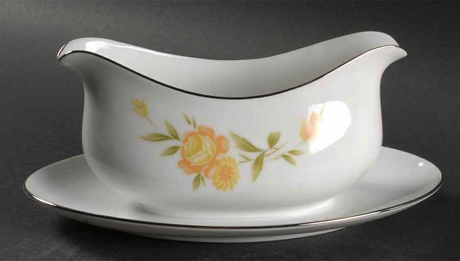 Wild Rose Gravy Boat with Attached Underplate by Sango-1