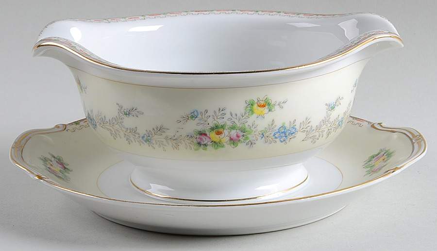 Les Fleurs (Japan) Gravy Boat with Attached Underplate by Sampy (Japan)-1