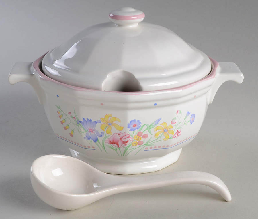 Victorian Flowers Tureen & Lid w/Ladle by Sarma Studios-1