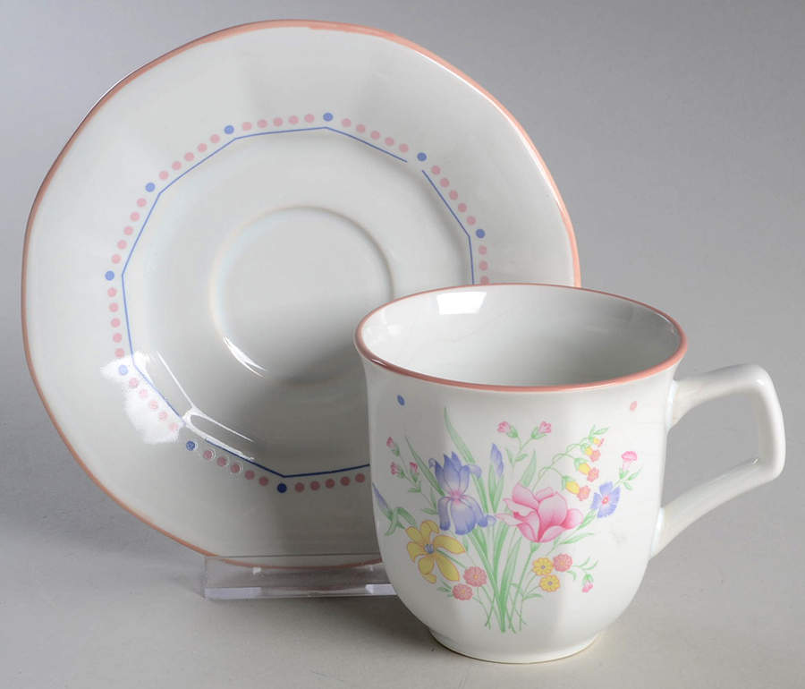 Victorian Flowers Flat Cup & Saucer Set by Sarma Studios-1
