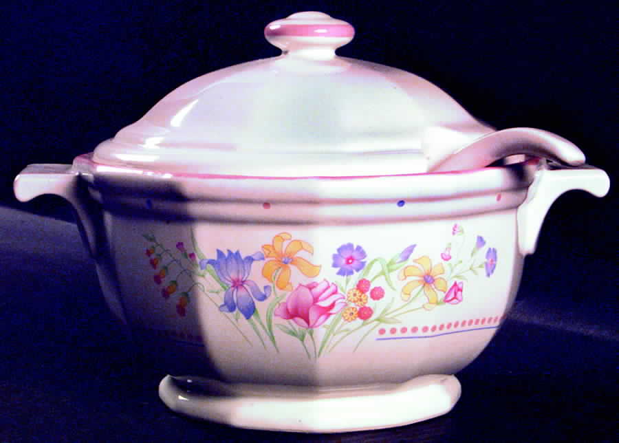 Victorian Flowers Sauce Boat & Lid by Sarma Studios-1