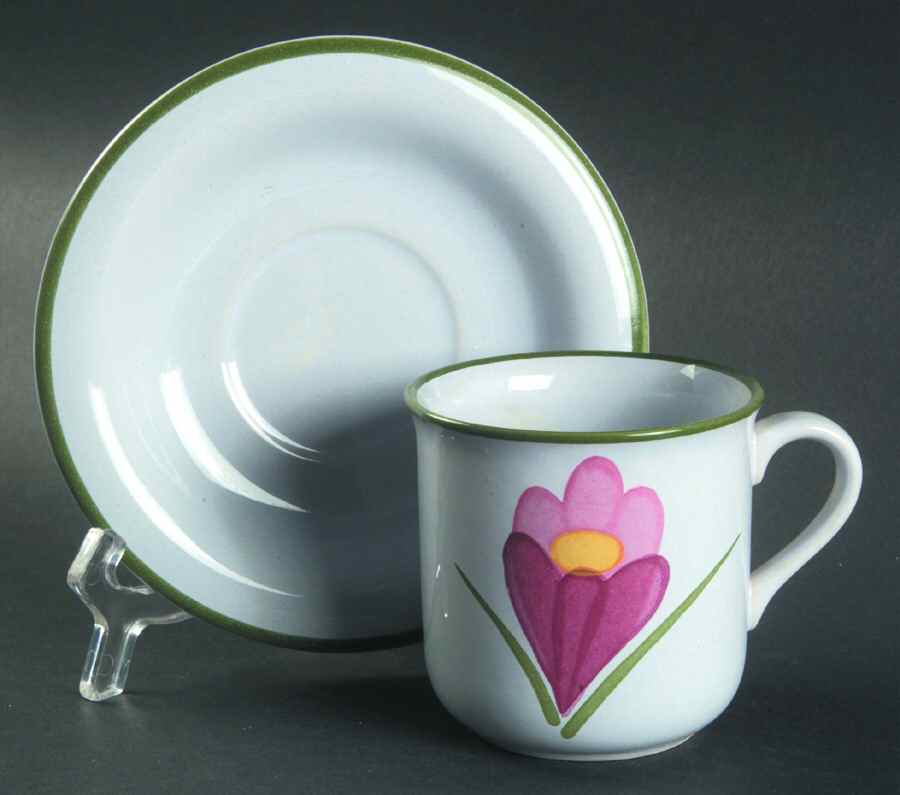 Crocus Green Border Footed Cup & Saucer Set by Savoir Vivre-1