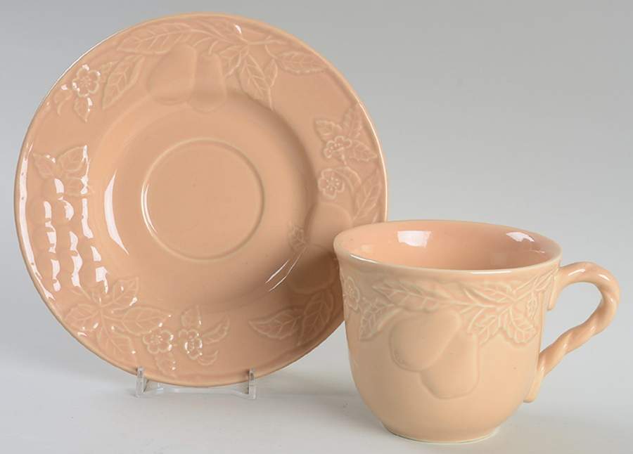 Fruit Promenade Peach Flat Cup & Saucer Set by Savoir Vivre-1