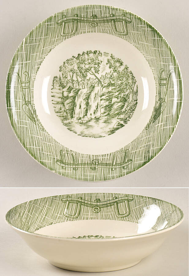 Currier and Ives Green Coupe Cereal Bowl by SCIO-1