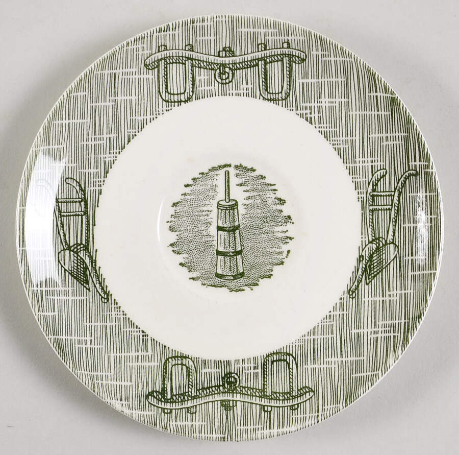 Currier and Ives Green Saucer for Flat Cup by SCIO-1