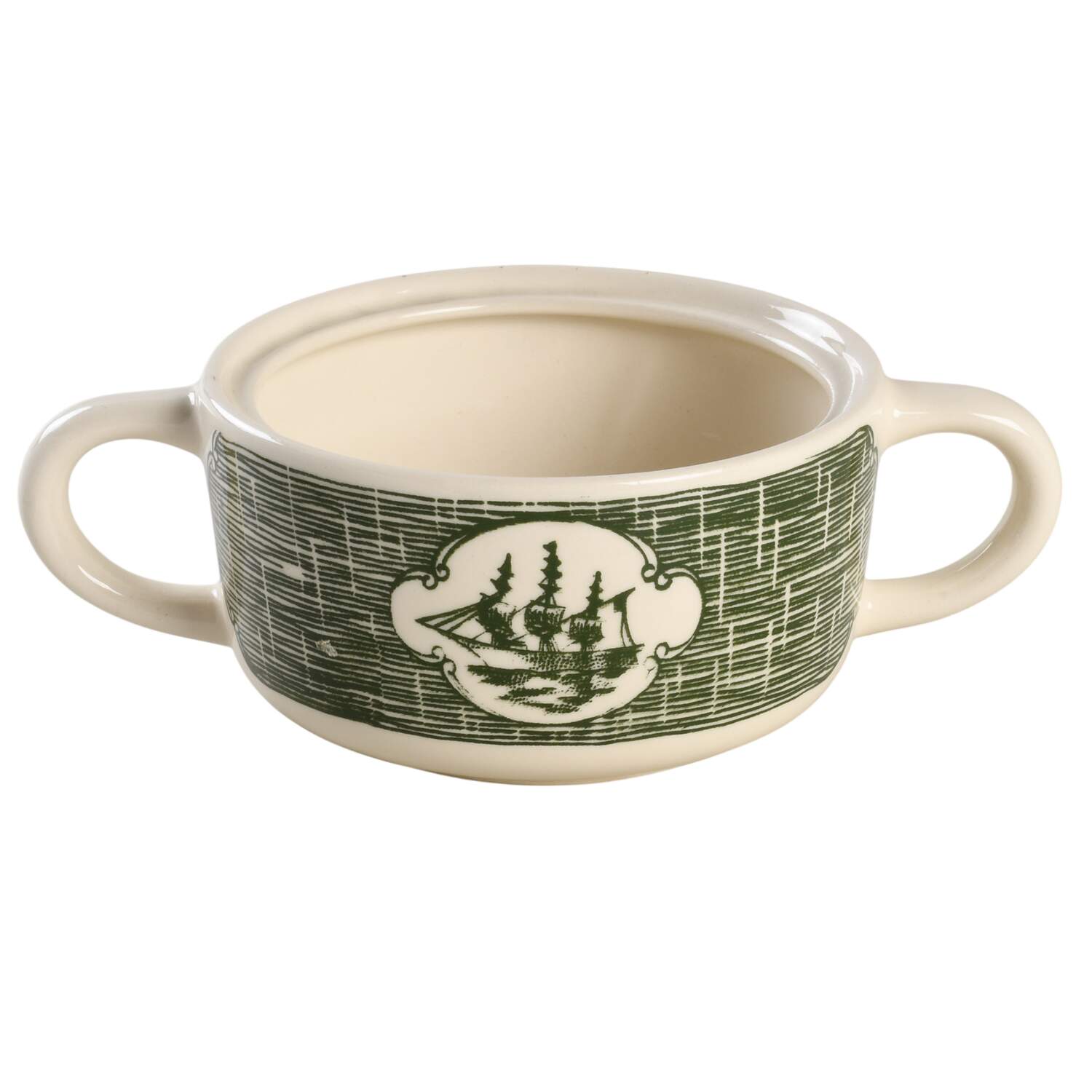 Currier and Ives Green Sugar Bowl No Lid by SCIO-1