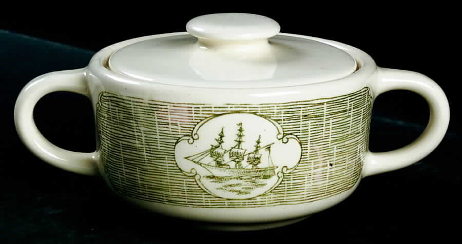 Currier and Ives Green Sugar Bowl & Lid by SCIO-1