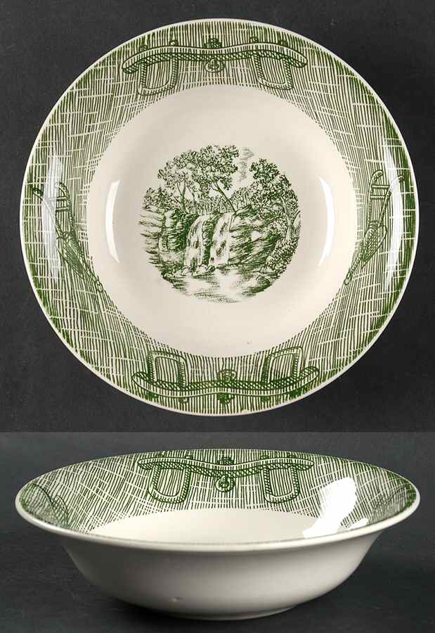 Currier and Ives Green Coupe Cereal Bowl by SCIO-1