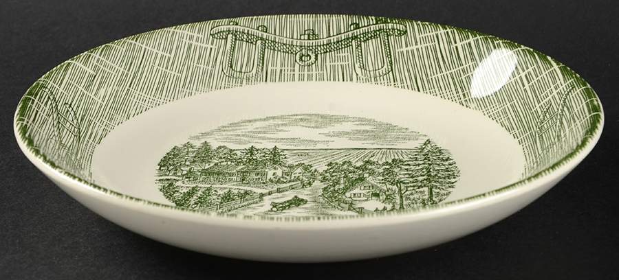 Currier and Ives Green Coupe Soup Bowl by SCIO-1