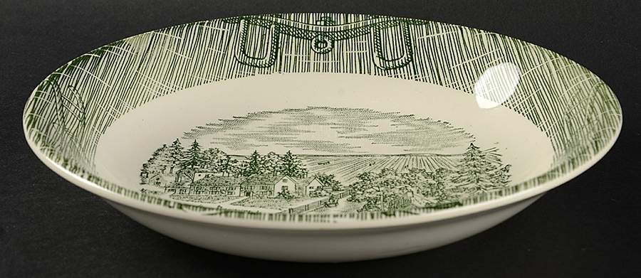 Currier and Ives Green Coupe Soup Bowl by SCIO-1