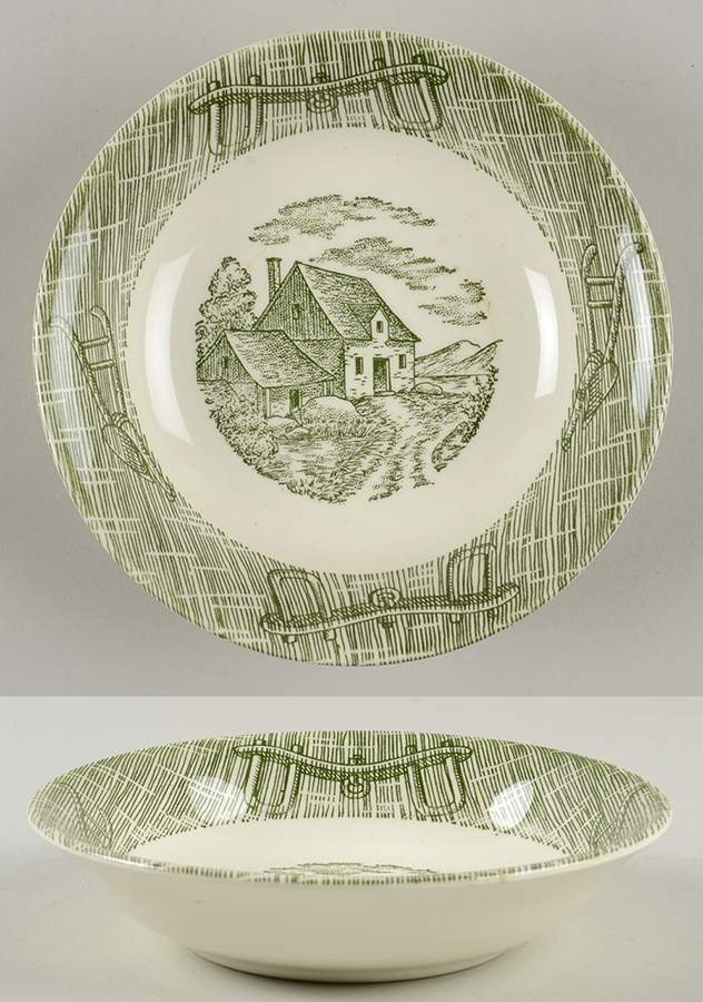 Currier and Ives Green Fruit/Dessert (Sauce) Bowl by SCIO-1