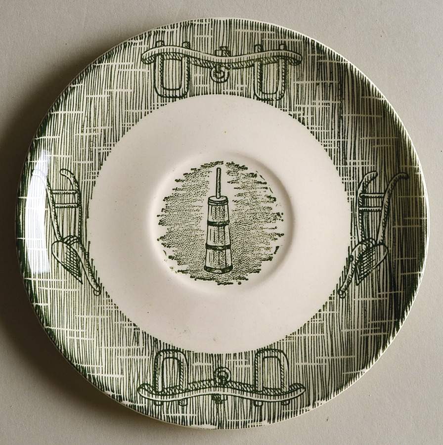 Currier and Ives Green Saucer for Flat Cup by SCIO-1