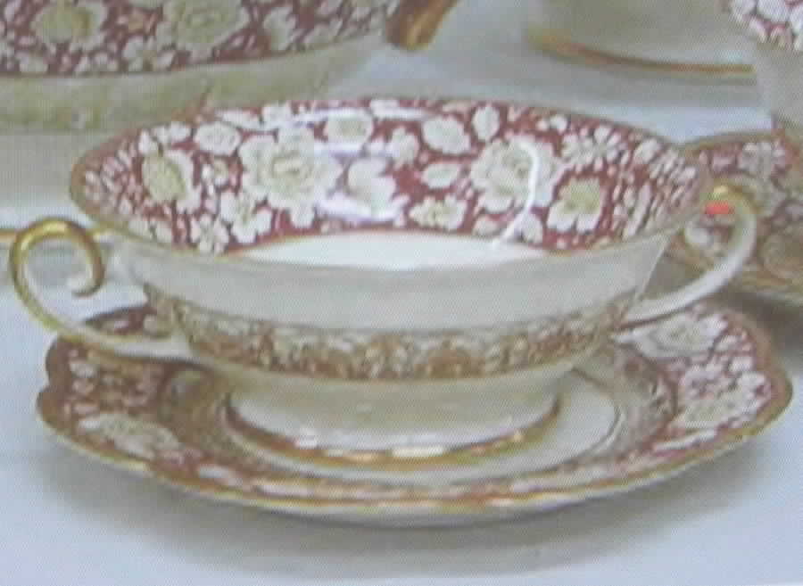25076 Red Footed Cream Soup Bowl & Saucer Set by Schumann - Bavaria-1