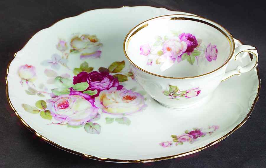 Antique Rose Snack Plate & Cup Set by Schumann - Bavaria-1
