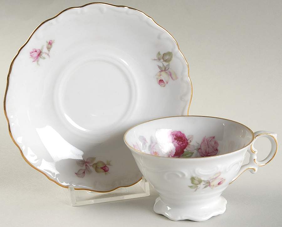 Bavarian Rose-June Rose Footed Demitasse Cup & Saucer Set by Schumann - Bavaria-1
