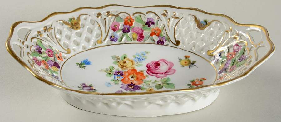 Dresden Line-Bouquet (Pierced) 7" Oval Tray by Schumann - Bavaria-1