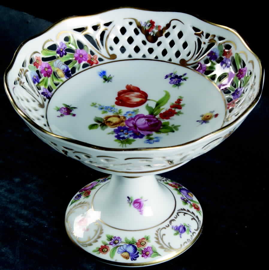 Dresden Line-Bouquet (Pierced) Round Compote (Height X Width) by Schumann - Bavaria-1