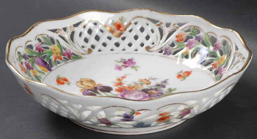 Dresden Line-Bouquet (Pierced) 7" Pierced Round Bowl by Schumann - Bavaria-1