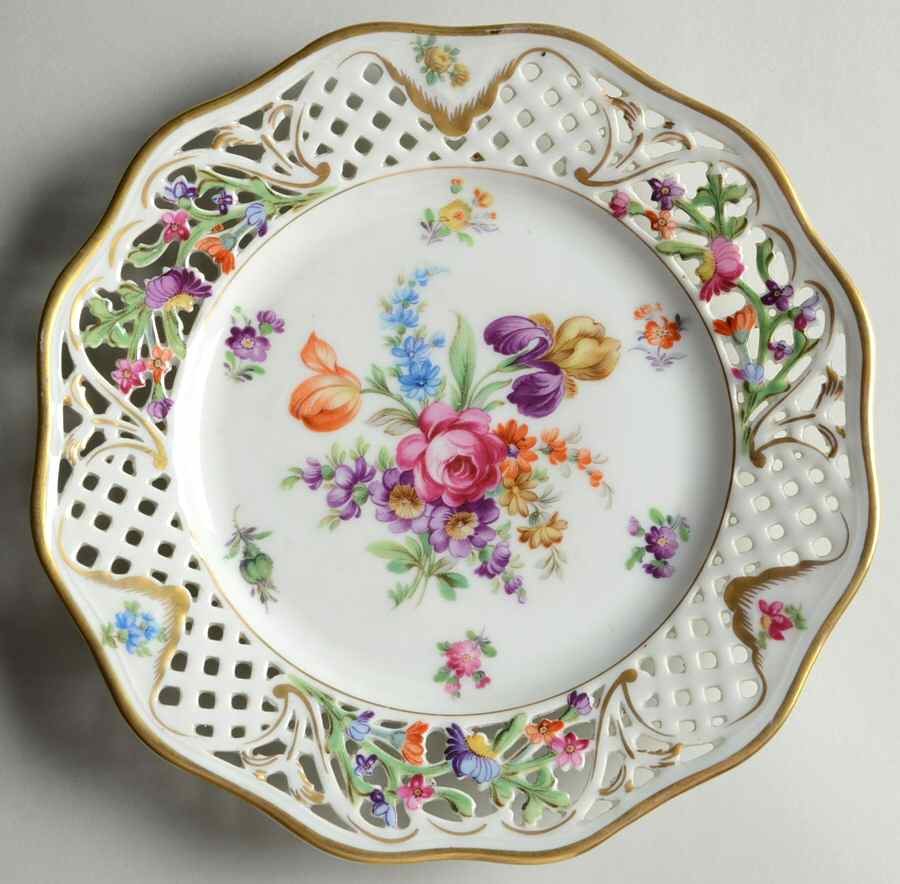 Dresden Line-Bouquet (Pierced) Salad Plate by Schumann - Bavaria-1