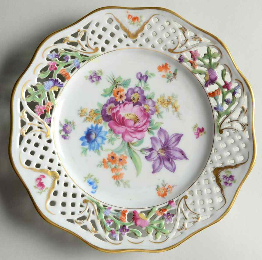 Dresden Line-Bouquet (Pierced) Salad Plate by Schumann - Bavaria-1