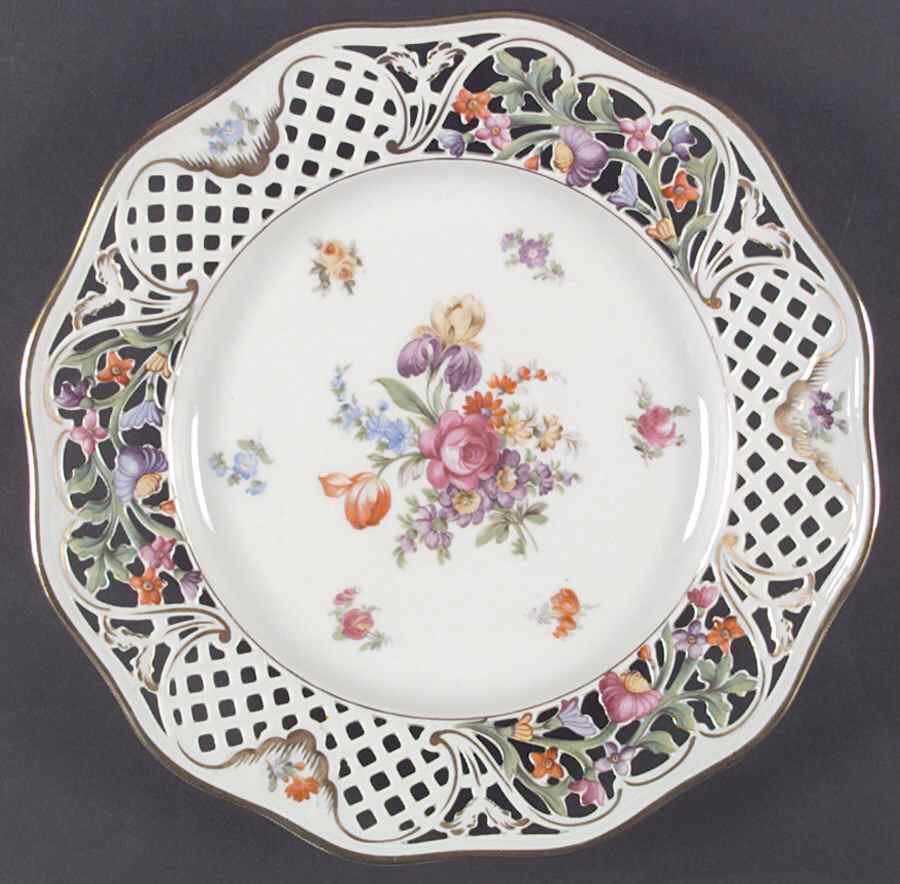 Dresden Line-Bouquet (Pierced) Dinner Plate by Schumann - Bavaria-1