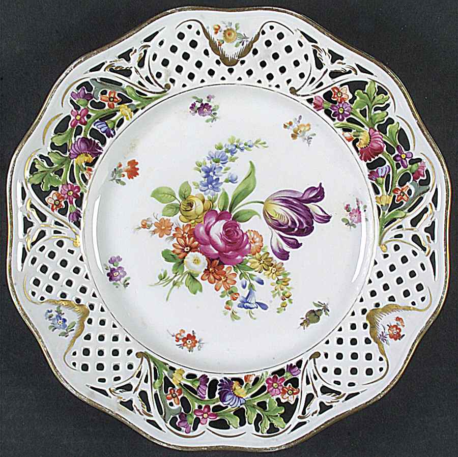 Dresden Line-Bouquet (Pierced) Dinner Plate by Schumann - Bavaria-1