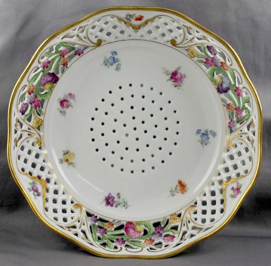Dresden Line-Bouquet (Pierced) 9" Pierced Berry Bowl by Schumann - Bavaria-1