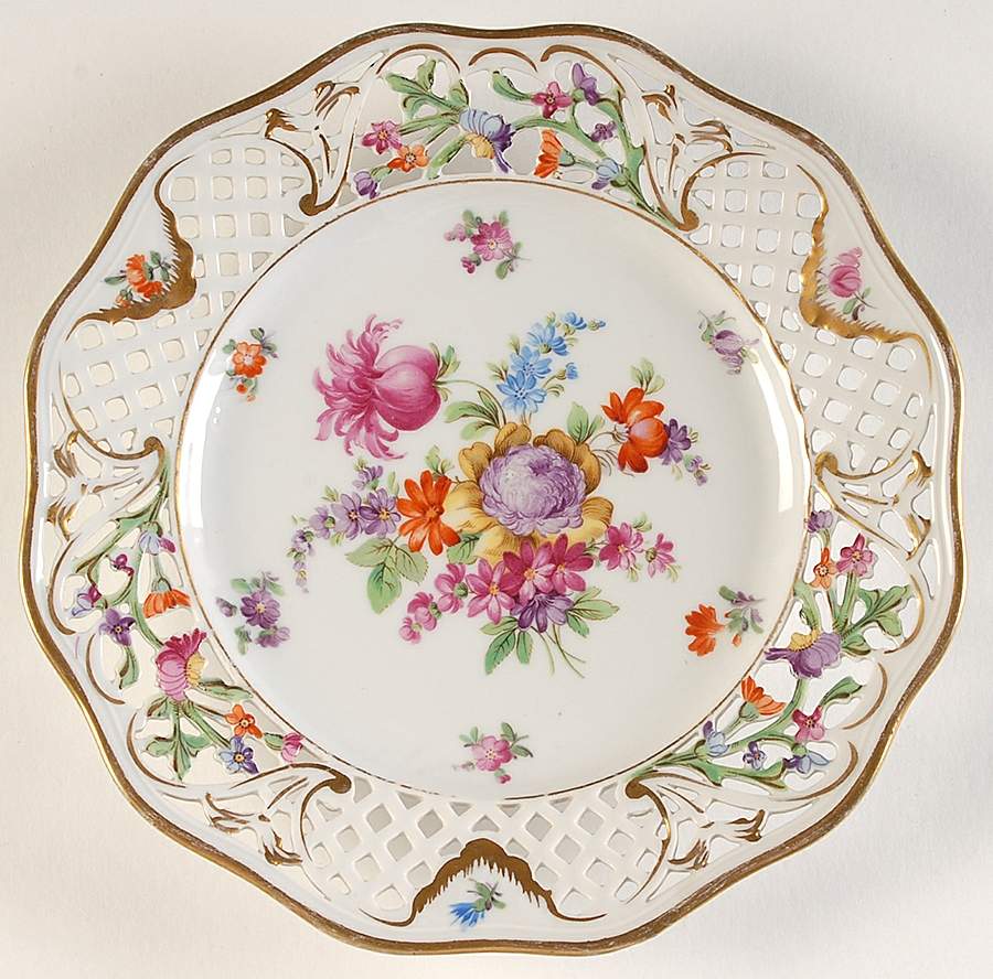 Dresden Line-Bouquet (Pierced) Salad Plate by Schumann - Bavaria-1