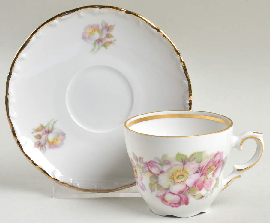 Briar Rose (Gold Trim) Flat Demitasse Cup & Saucer Set by Schumann - Bavaria-1