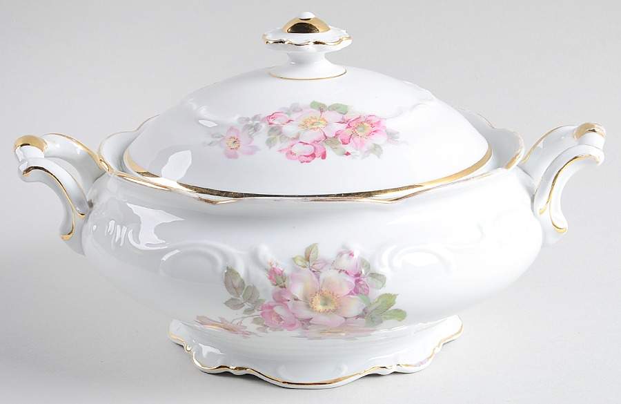 Briar Rose (Gold Trim) Round Covered Vegetable by Schumann - Bavaria-1