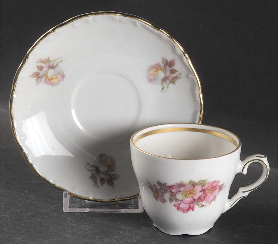 Briar Rose (Gold Trim) Flat Demitasse Cup & Saucer Set by Schumann - Bavaria-1