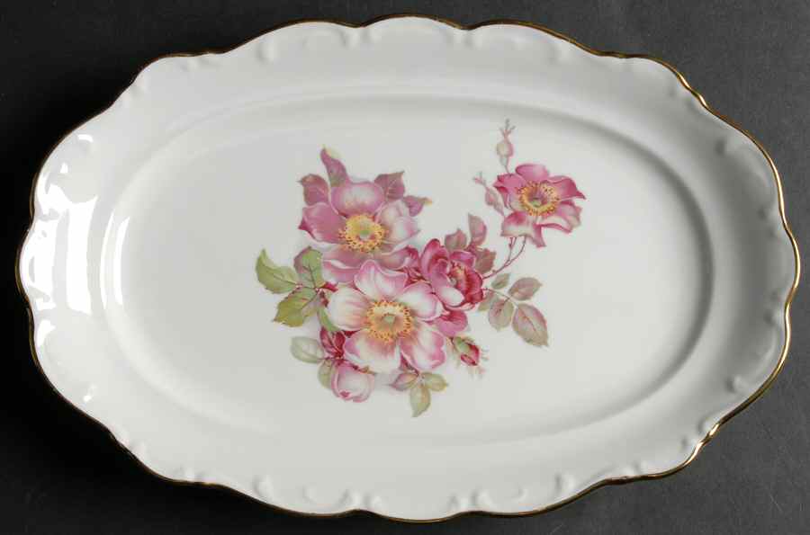 Briar Rose (Gold Trim) 12" Oval Serving Platter by Schumann - Bavaria-1