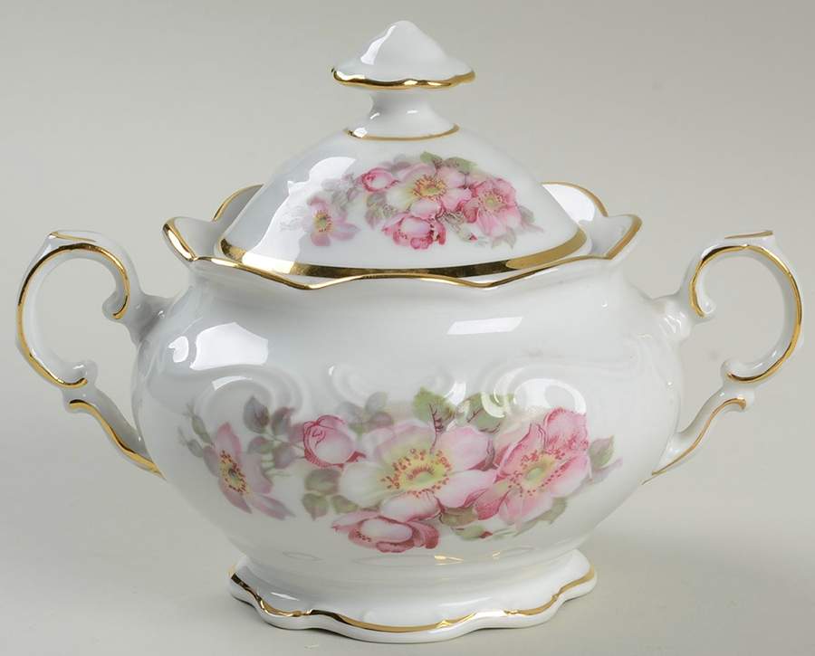 Briar Rose (Gold Trim) Sugar Bowl & Lid by Schumann - Bavaria-1